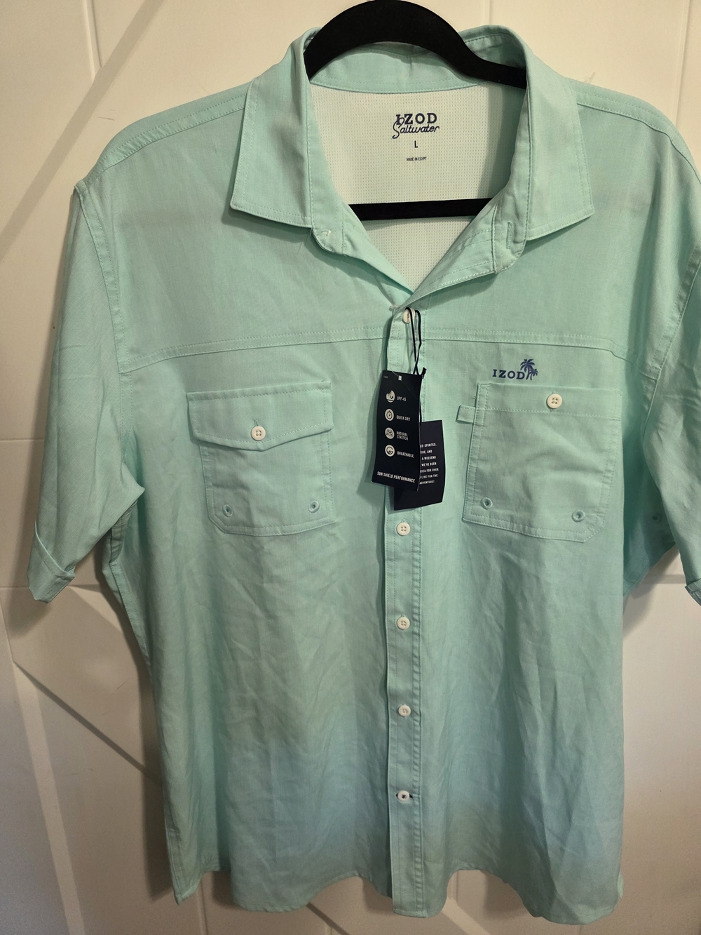 Izod Men's Casual Button-Down Shirt in Mint Green